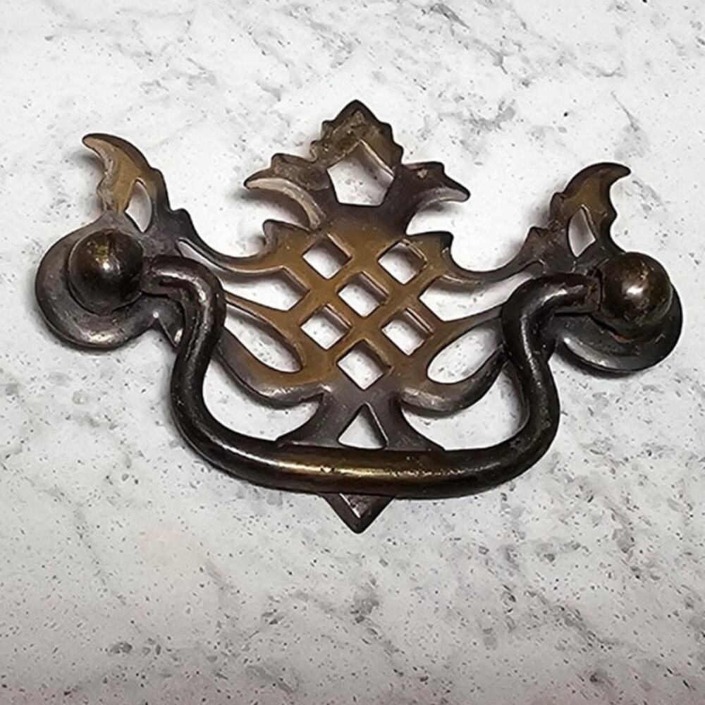 Vintage Original Salvage Hardware 3 1/8" Brass Drawer Cabinet Drop Swing Pull